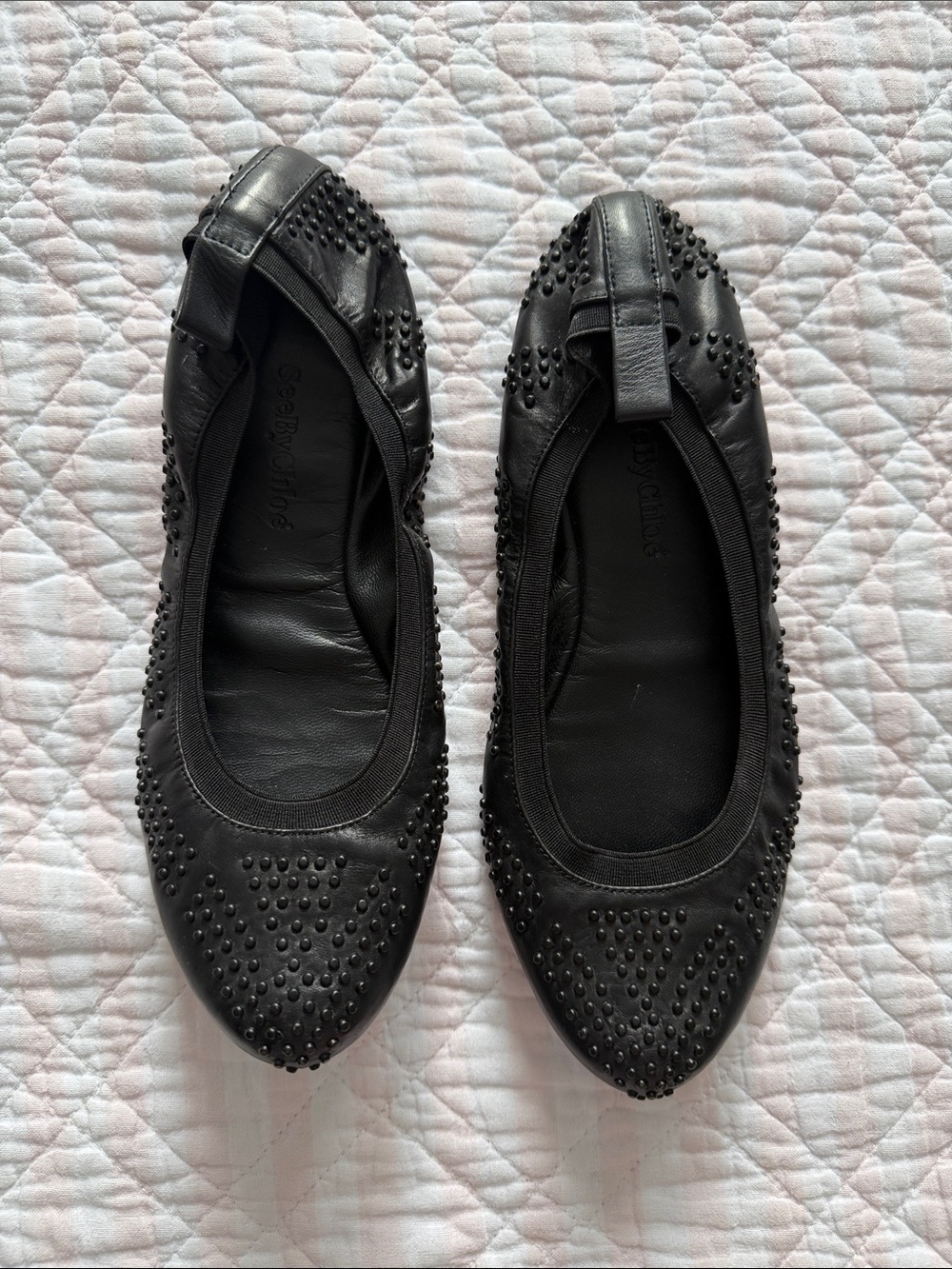 See By Chloé Black Studded Leather Ballet Flats